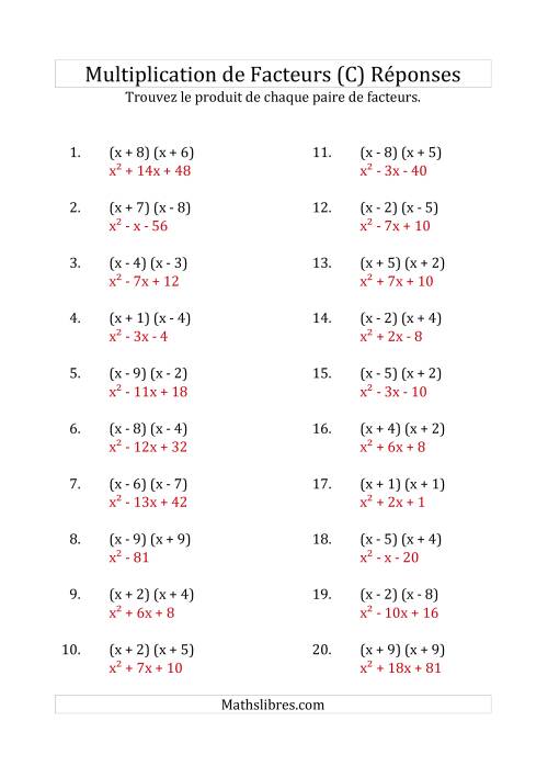 Multiplication des Facteurs Quadratiques avec des Coefficients «a» de 1 (C) page 2