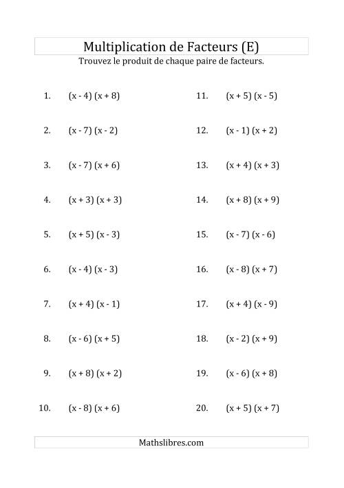 Multiplication des Facteurs Quadratiques avec des Coefficients «a» de 1 (E)