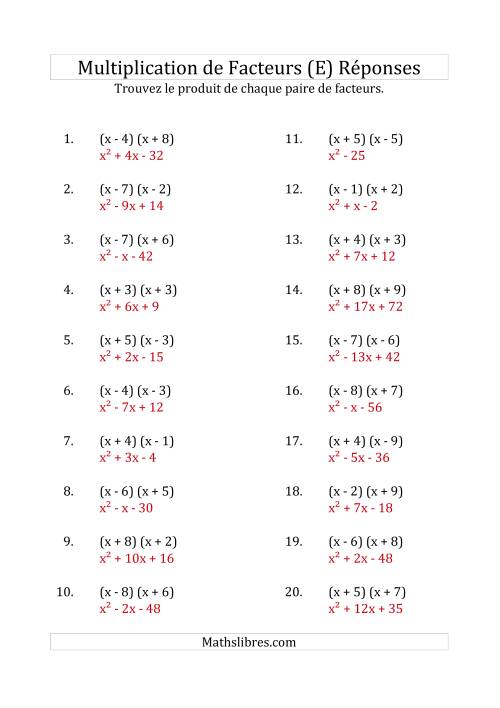 Multiplication des Facteurs Quadratiques avec des Coefficients «a» de 1 (E) page 2