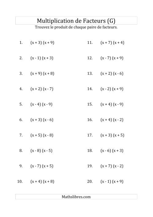 Multiplication des Facteurs Quadratiques avec des Coefficients «a» de 1 (G)