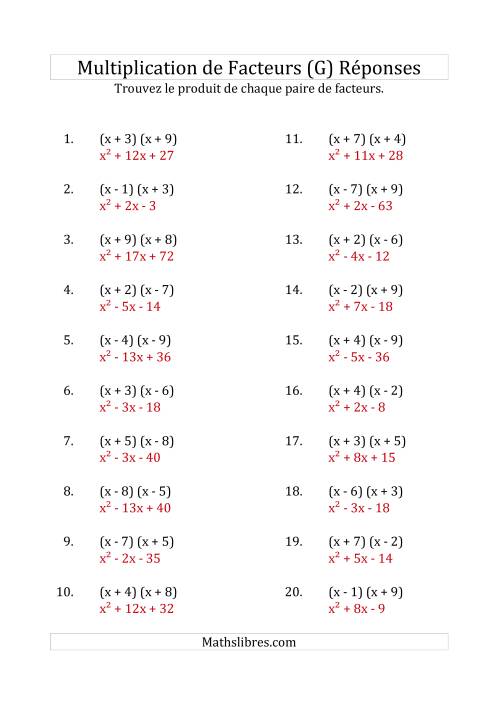 Multiplication des Facteurs Quadratiques avec des Coefficients «a» de 1 (G) page 2