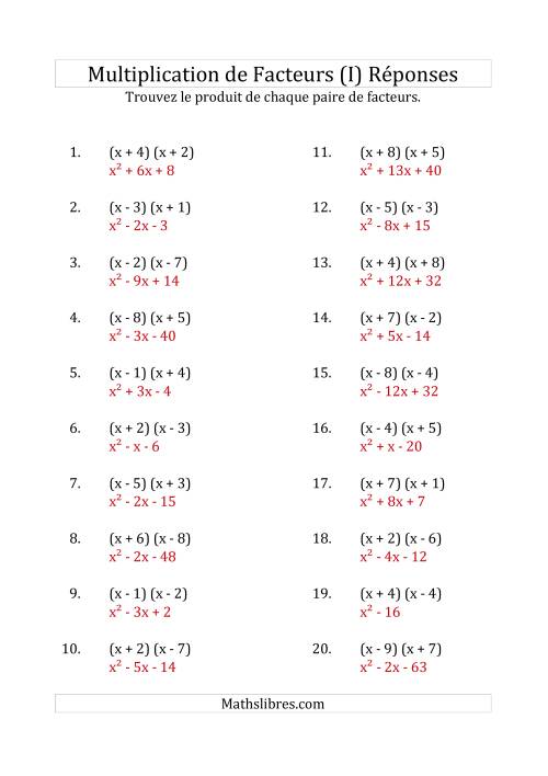 Multiplication des Facteurs Quadratiques avec des Coefficients «a» de 1 (I) page 2