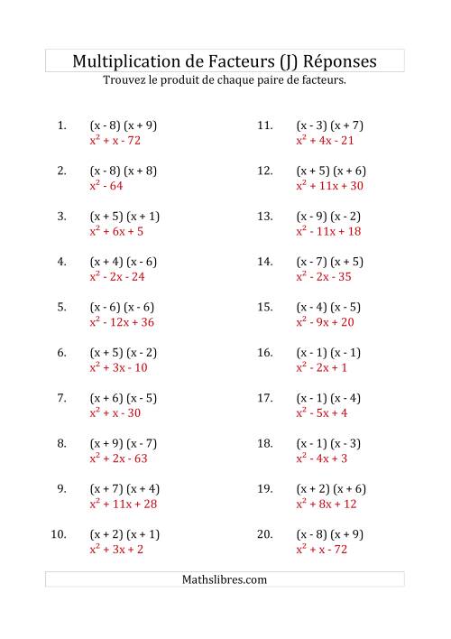Multiplication des Facteurs Quadratiques avec des Coefficients «a» de 1 (J) page 2