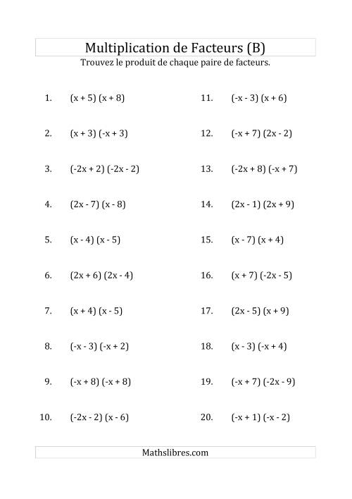 Multiplication des Facteurs Quadratiques avec des Coefficients «a» de 1, -1, 2 ou -2 (B)