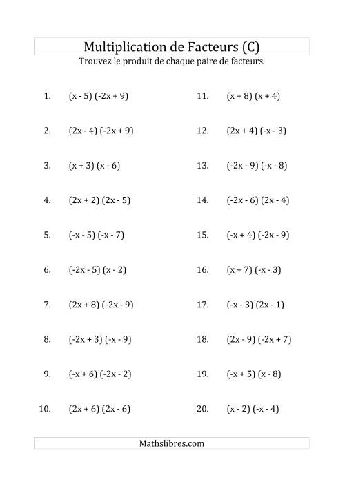 Multiplication des Facteurs Quadratiques avec des Coefficients «a» de 1, -1, 2 ou -2 (C)