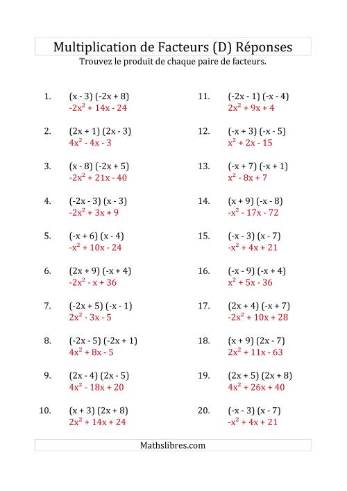Multiplication des Facteurs Quadratiques avec des Coefficients «a» de 1, -1, 2 ou -2 (D) page 2