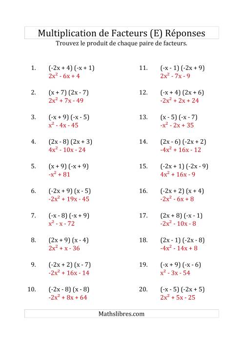 Multiplication des Facteurs Quadratiques avec des Coefficients «a» de 1, -1, 2 ou -2 (E) page 2