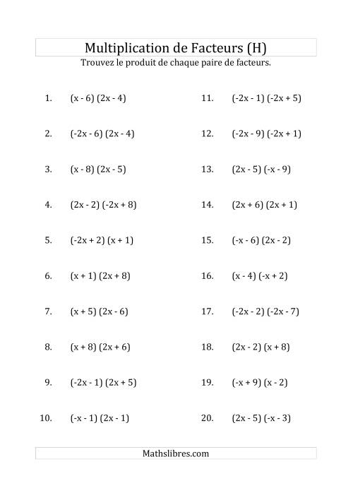 Multiplication des Facteurs Quadratiques avec des Coefficients «a» de 1, -1, 2 ou -2 (H)