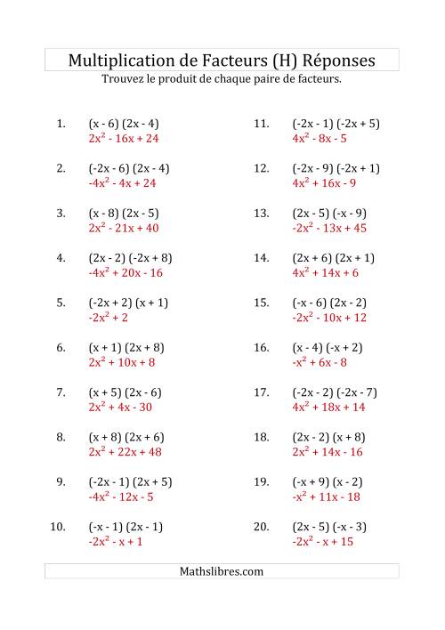 Multiplication des Facteurs Quadratiques avec des Coefficients «a» de 1, -1, 2 ou -2 (H) page 2