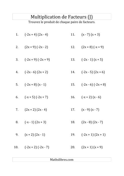 Multiplication des Facteurs Quadratiques avec des Coefficients «a» de 1, -1, 2 ou -2 (J)