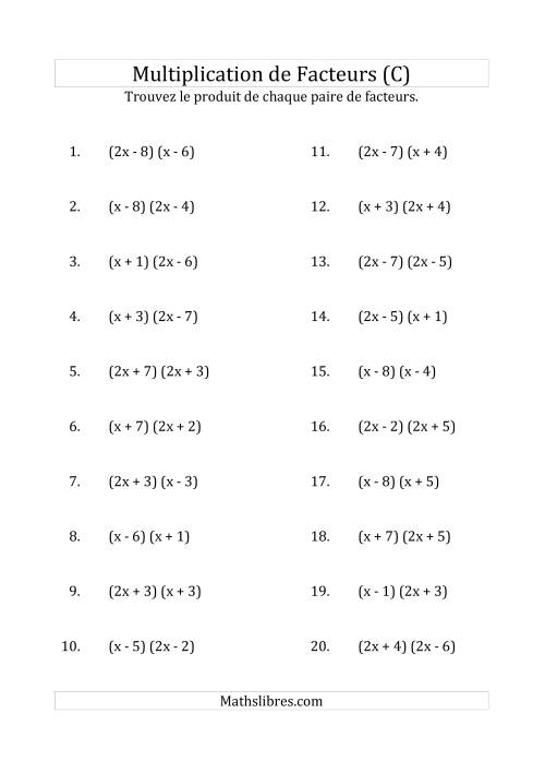 Multiplication des Facteurs Quadratiques avec des Coefficients «a» de 1, ou 2 (C)