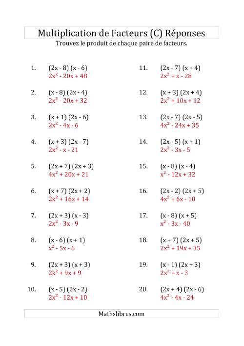Multiplication des Facteurs Quadratiques avec des Coefficients «a» de 1, ou 2 (C) page 2