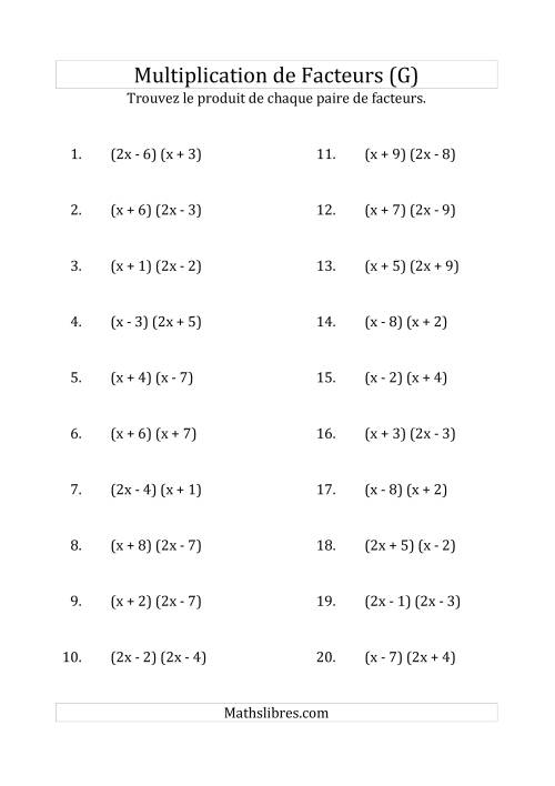 Multiplication des Facteurs Quadratiques avec des Coefficients «a» de 1, ou 2 (G)