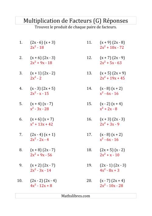 Multiplication des Facteurs Quadratiques avec des Coefficients «a» de 1, ou 2 (G) page 2