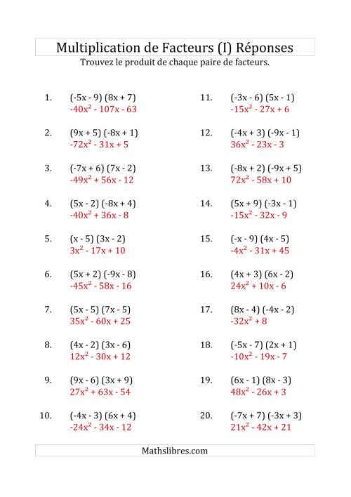 Multiplication des Facteurs Quadratiques avec des Coefficients «a» variant de -9 à 9 (I) page 2
