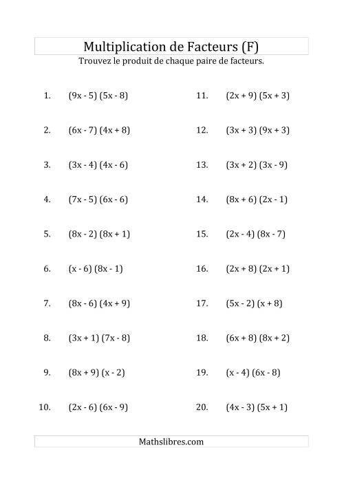 Multiplication des Facteurs Quadratiques avec des Coefficients «a» variant jusqu'à 9 (F)