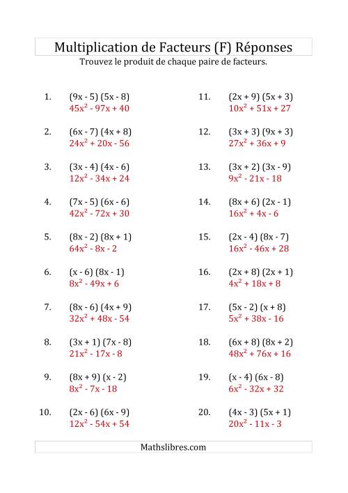 Multiplication des Facteurs Quadratiques avec des Coefficients «a» variant jusqu'à 9 (F) page 2