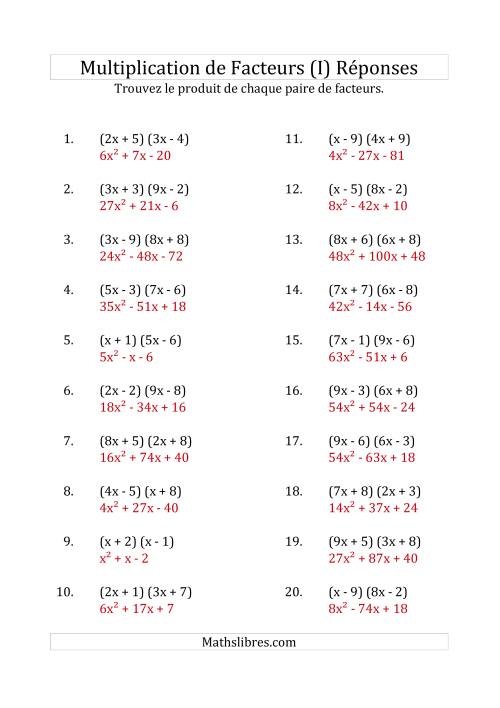 Multiplication des Facteurs Quadratiques avec des Coefficients «a» variant jusqu'à 9 (I) page 2