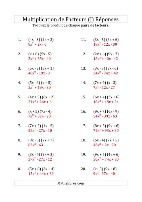Multiplication des Facteurs Quadratiques avec des Coefficients «a» variant jusqu'à 9 (J) page 2