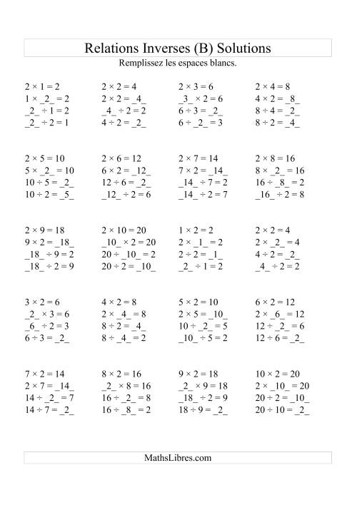 Relations Inverses -- Multiplication et Division -- Un Chiffre Vedette par Page (Jusqu'à 10) -- 2 (B) page 2