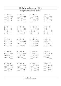 Relations Inverses -- Multiplication et Division (Toutes Opérations Inverses) -- Variation 2 à 9