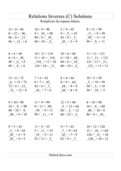 Relations Inverses -- Multiplication et Division (Toutes Opérations Inverses) -- Variation 5 à 12 (C) page 2