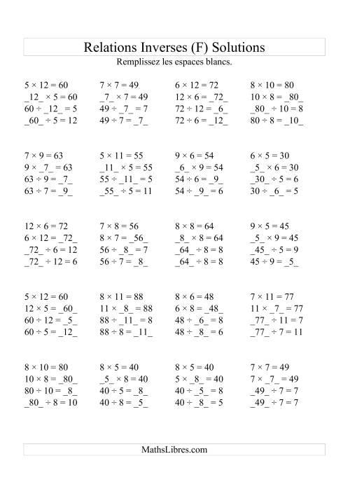 Relations Inverses -- Multiplication et Division (Toutes Opérations Inverses) -- Variation 5 à 12 (F) page 2