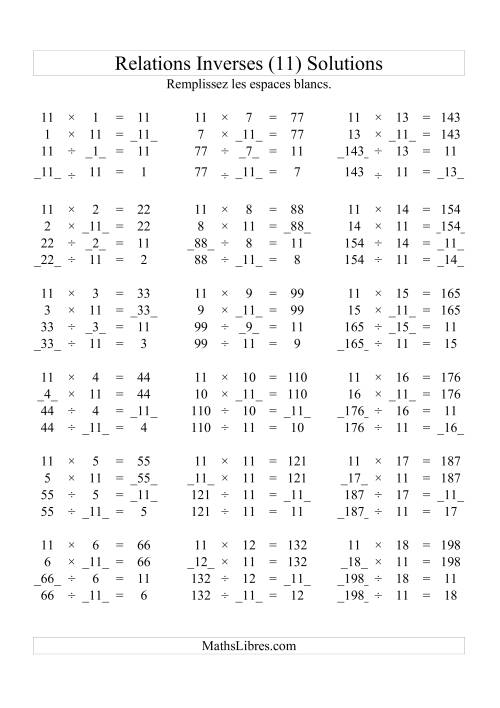 Relations Inverses -- Multiplication et Division -- Un Chiffre Vedette par Page -- 11 (K) page 2