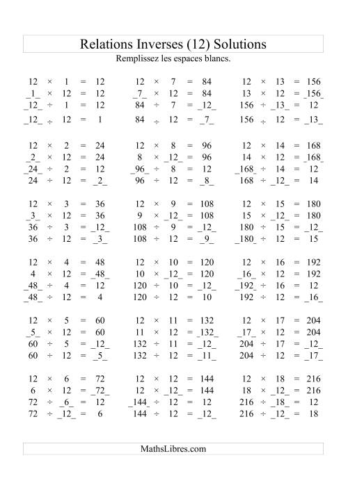 Relations Inverses -- Multiplication et Division -- Un Chiffre Vedette par Page -- 12 (L) page 2