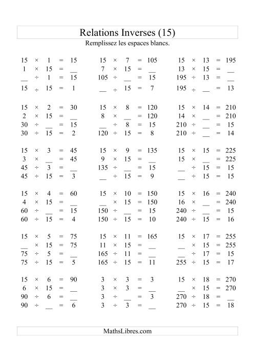 Relations Inverses -- Multiplication et Division -- Un Chiffre Vedette par Page -- 15 (O)