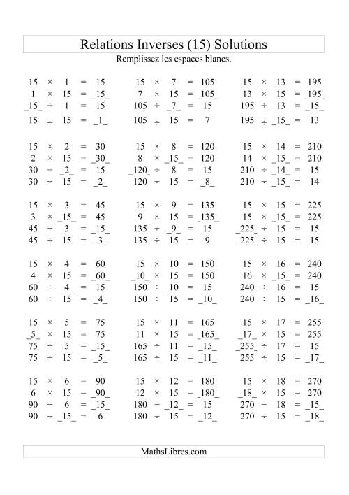 Relations Inverses -- Multiplication et Division -- Un Chiffre Vedette par Page -- 15 (O) page 2