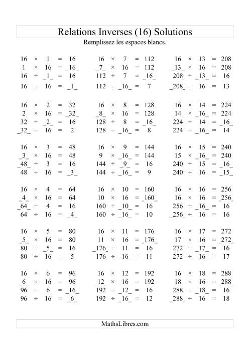 Relations Inverses -- Multiplication et Division -- Un Chiffre Vedette par Page -- 16 (P) page 2