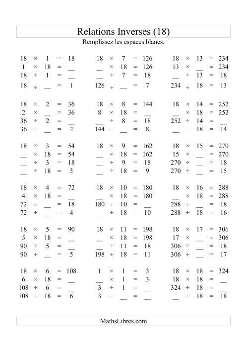 Relations Inverses -- Multiplication et Division -- Un Chiffre Vedette par Page -- 18 (R)