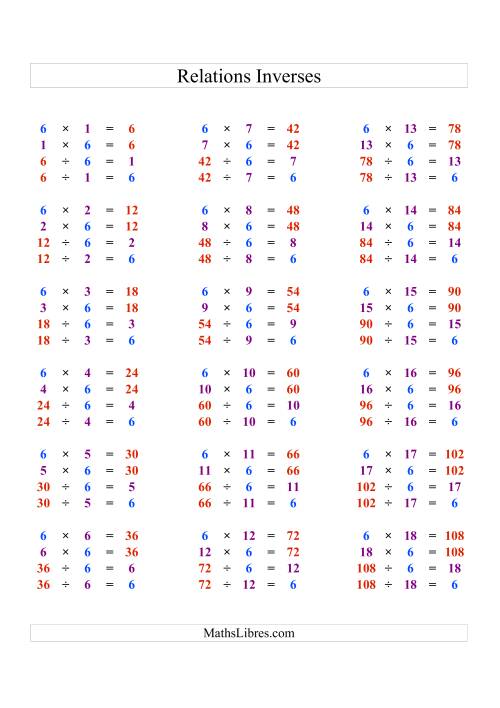 Relations Inverses -- Multiplication et Division -- Un Chiffre Vedette par Page (Ressource) -- 6 (F)