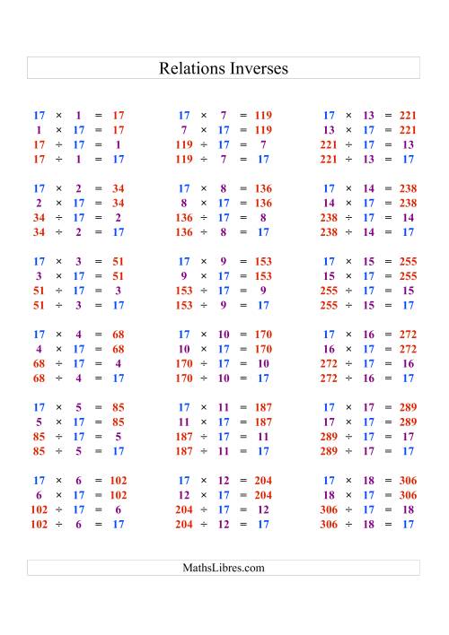 Relations Inverses -- Multiplication et Division -- Un Chiffre Vedette par Page (Ressource) -- 17 (Q)