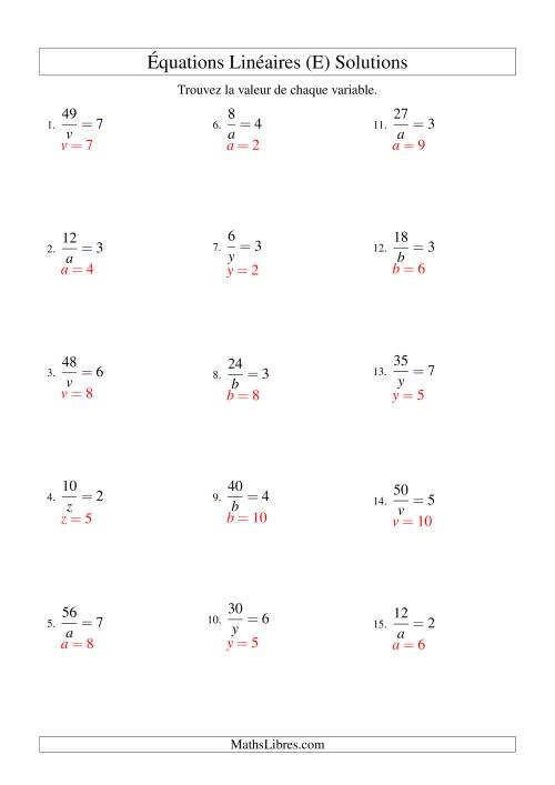 Résolution d'Équations Linéaires -- Forme a/x = c (E) page 2