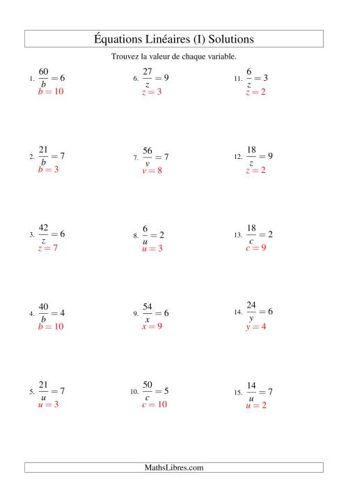 Résolution d'Équations Linéaires -- Forme a/x = c (I) page 2