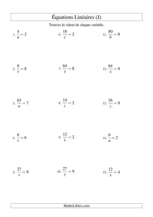 Résolution d'Équations Linéaires -- Forme a/x = c (J)
