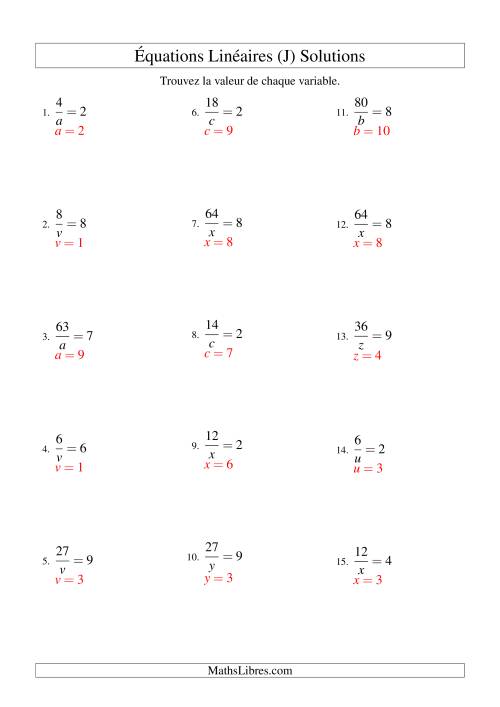 Résolution d'Équations Linéaires -- Forme a/x = c (J) page 2