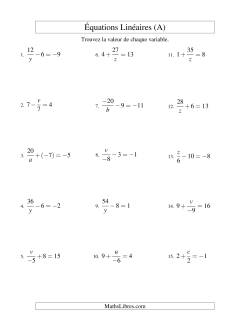 Résolution d'Équations Linéaires (Incluant Valeurs Négatives) -- Forme x/a ± b = c