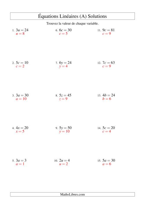 Résolution d'Équations Linéaires -- Forme ax = c (A) page 2