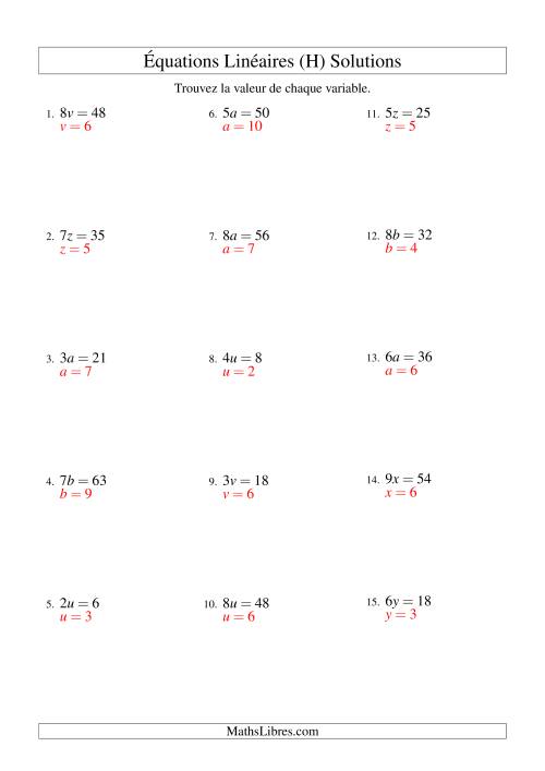 Résolution d'Équations Linéaires -- Forme ax = c (H) page 2