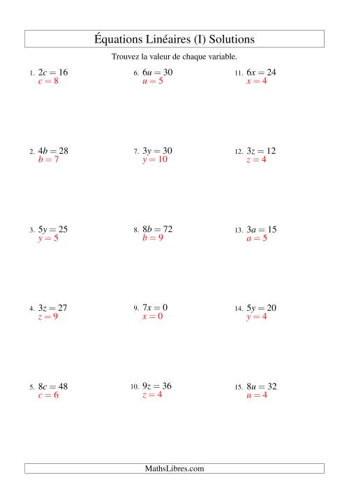 Résolution d'Équations Linéaires -- Forme ax = c (I) page 2