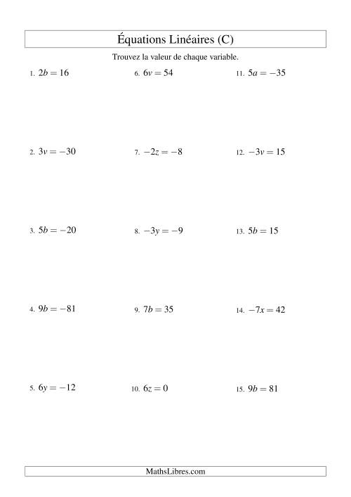 Résolution d'Équations Linéaires (Incluant Valeurs Négatives) -- Forme ax = c (C)