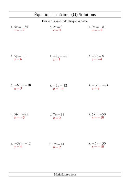 Résolution d'Équations Linéaires (Incluant Valeurs Négatives) -- Forme ax = c (G) page 2