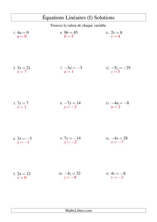 Résolution d'Équations Linéaires (Incluant Valeurs Négatives) -- Forme ax = c (I) page 2