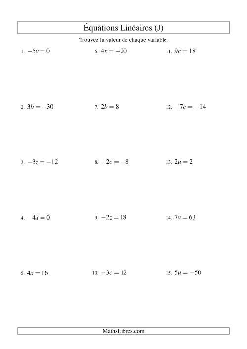 Résolution d'Équations Linéaires (Incluant Valeurs Négatives) -- Forme ax = c (J)
