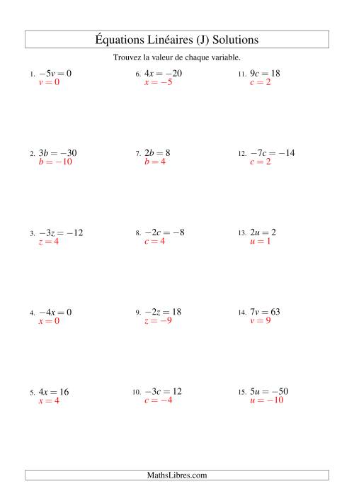 Résolution d'Équations Linéaires (Incluant Valeurs Négatives) -- Forme ax = c (J) page 2