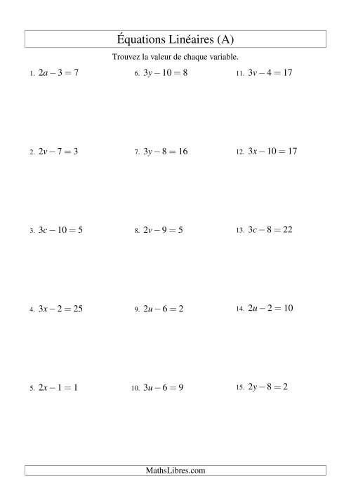 Résolution d'Équations Linéaires -- Forme ax - b = c (A)