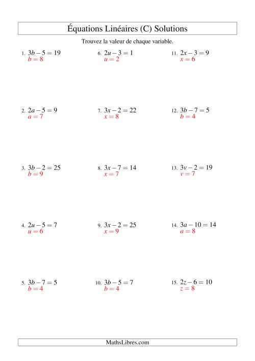 Résolution d'Équations Linéaires -- Forme ax - b = c (C) page 2